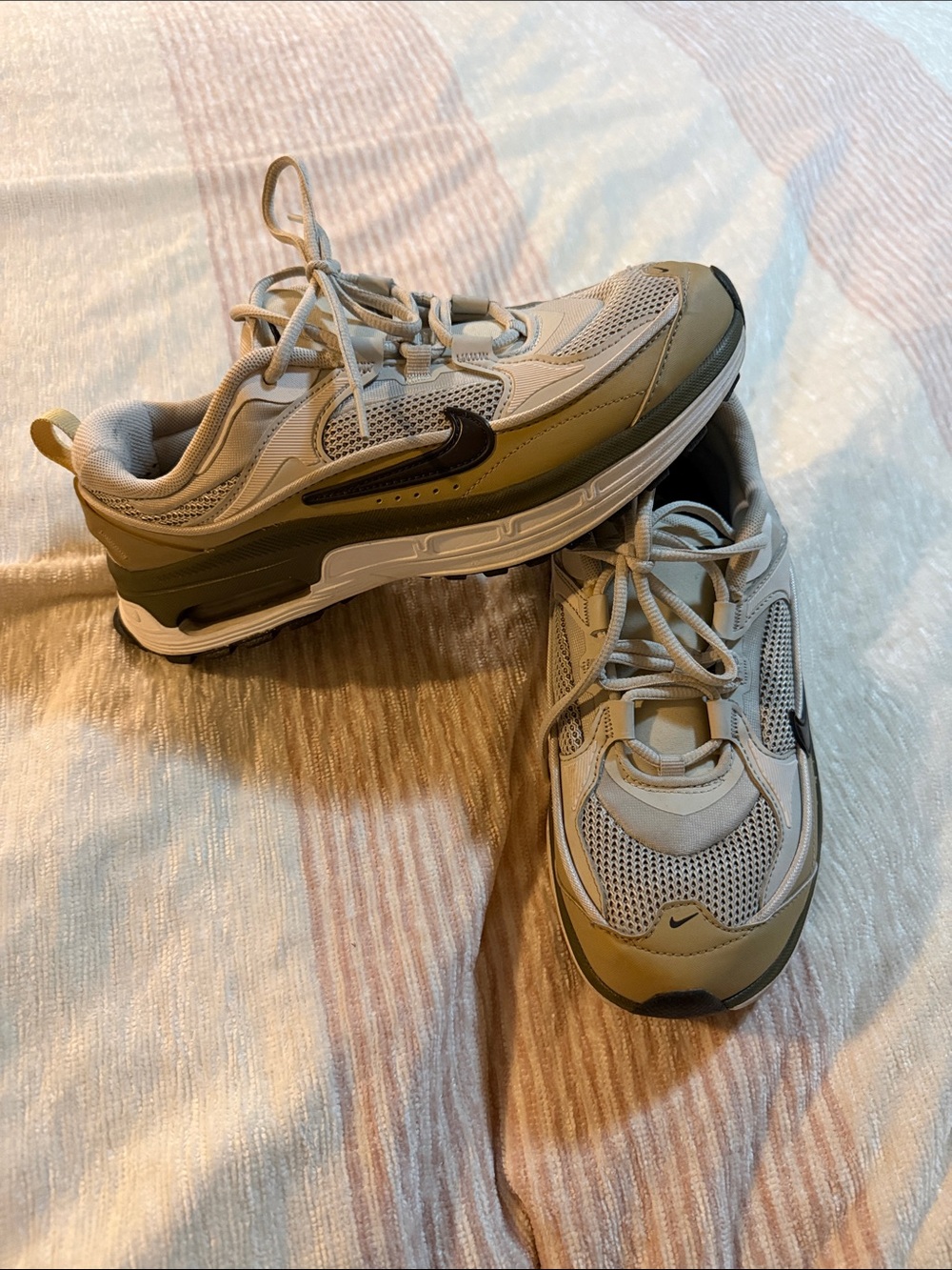 Nike Olive and Light Gray Mesh Trainers with Black Swoosh
